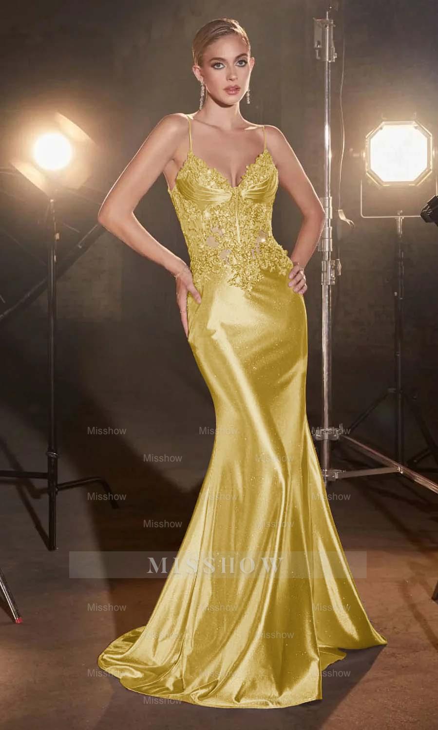 Spaghetti Strap Sleeveless Long Mermaid Formal Dress With Appliques