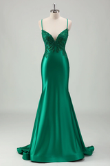 Spaghetti Strap Sleeveless Long Mermaid Formal Dress With Appliques