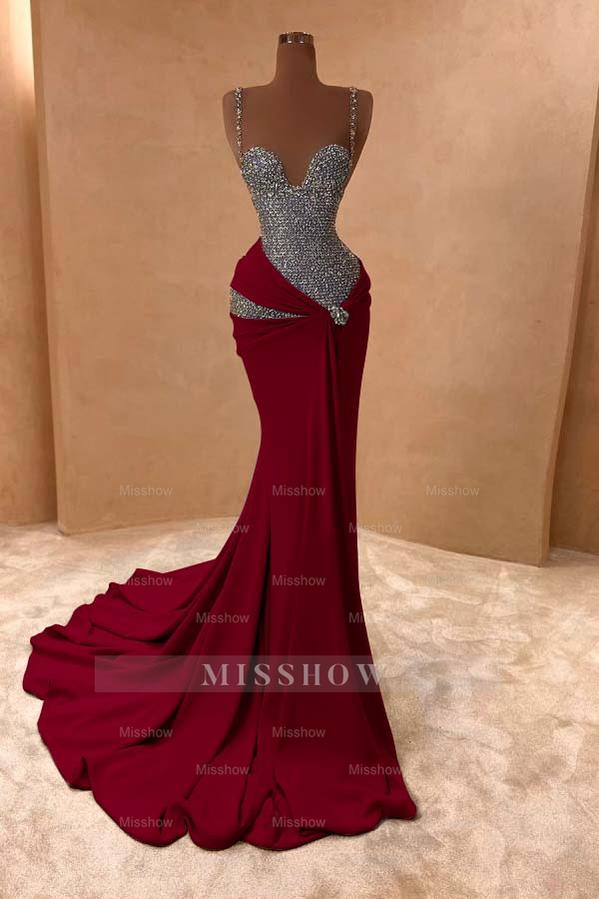 Spaghetti Strap Sleeveless Long Mermaid Formal Dress With Beading