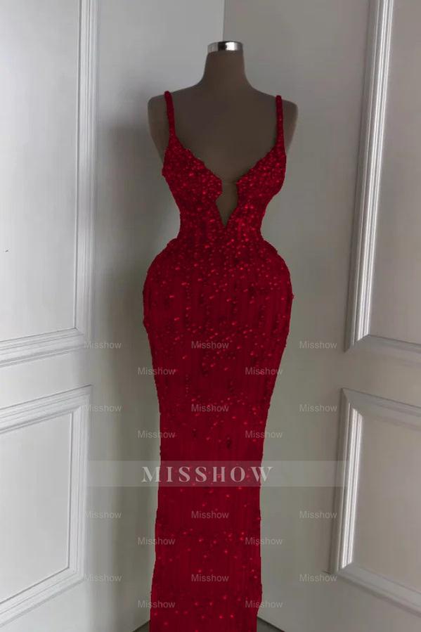 Spaghetti Strap Sleeveless Long Mermaid Formal Dress With Beading