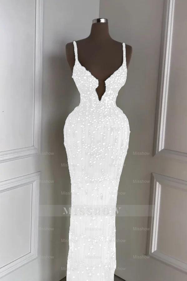 Spaghetti Strap Sleeveless Long Mermaid Formal Dress With Beading