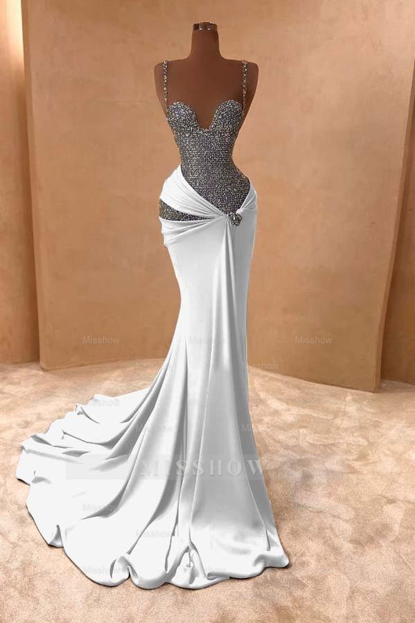 Spaghetti Strap Sleeveless Long Mermaid Formal Dress With Beading