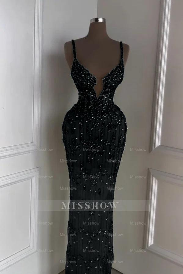 Spaghetti Strap Sleeveless Long Mermaid Formal Dress With Beading