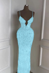Spaghetti Strap Sleeveless Long Mermaid Formal Dress With Beading