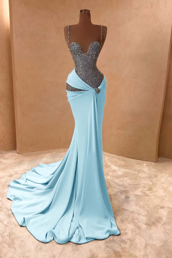 Spaghetti Strap Sleeveless Long Mermaid Formal Dress With Beading