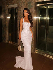Spaghetti Strap Sleeveless Long Mermaid Formal Dress With Beading