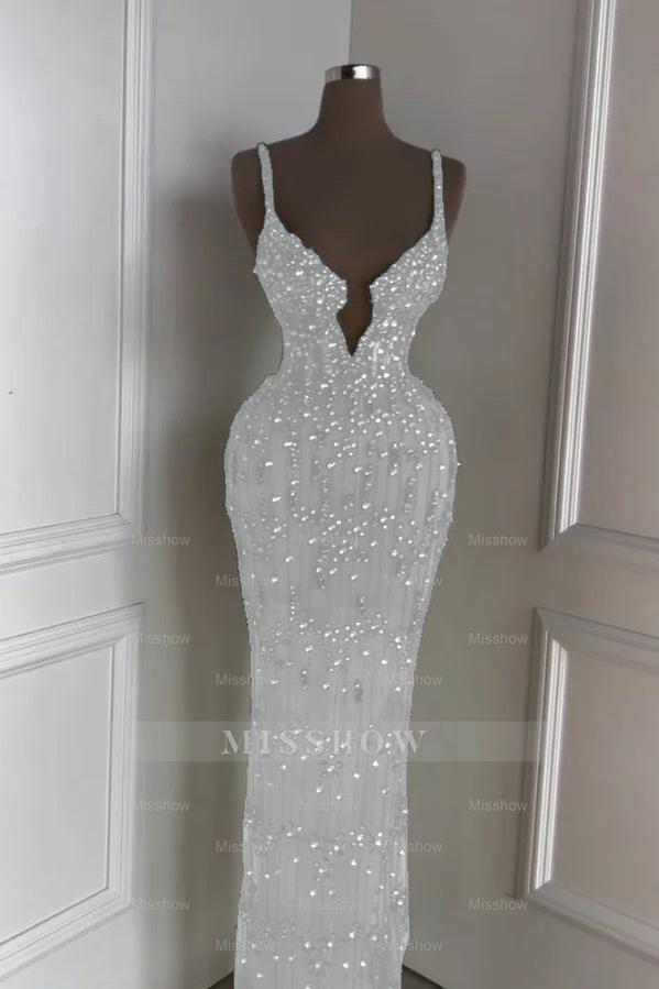 Spaghetti Strap Sleeveless Long Mermaid Formal Dress With Beading