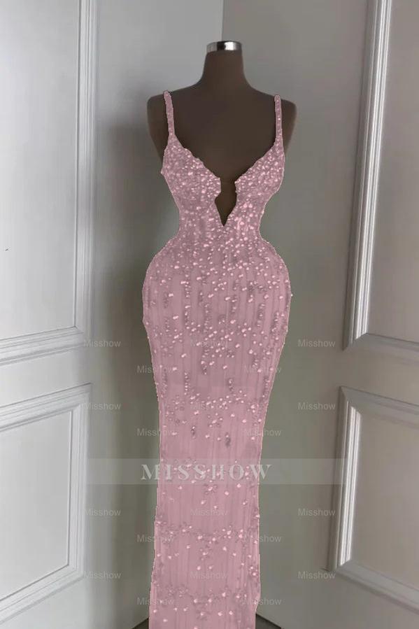 Spaghetti Strap Sleeveless Long Mermaid Formal Dress With Beading
