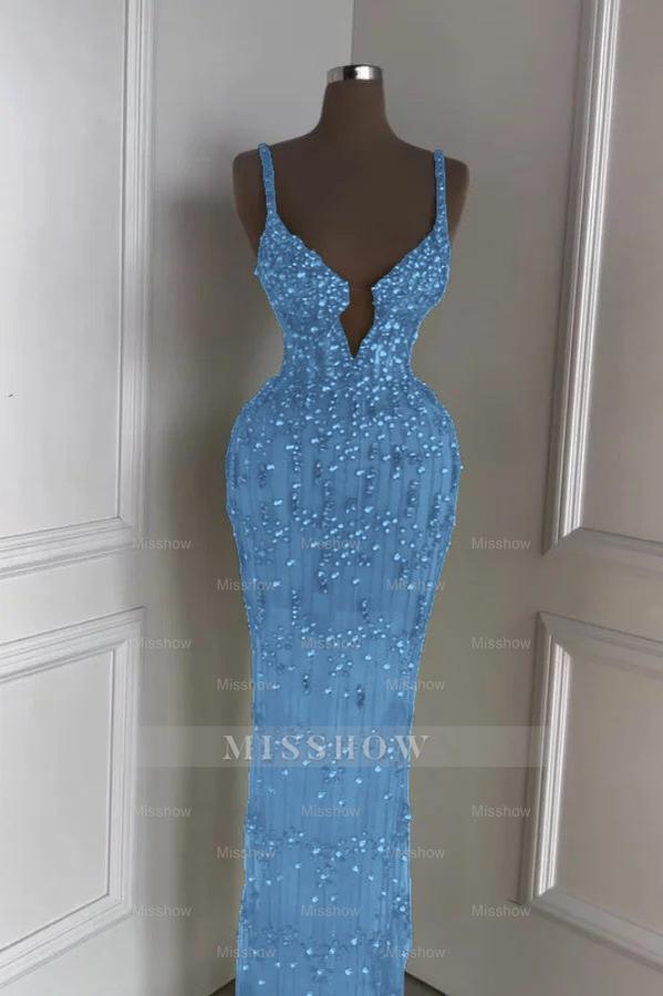 Spaghetti Strap Sleeveless Long Mermaid Formal Dress With Beading