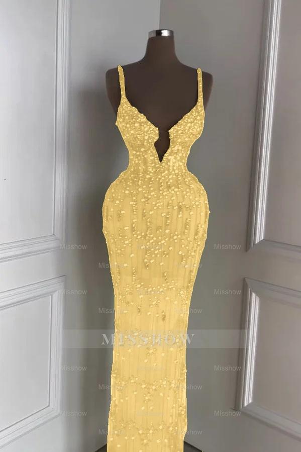 Spaghetti Strap Sleeveless Long Mermaid Formal Dress With Beading
