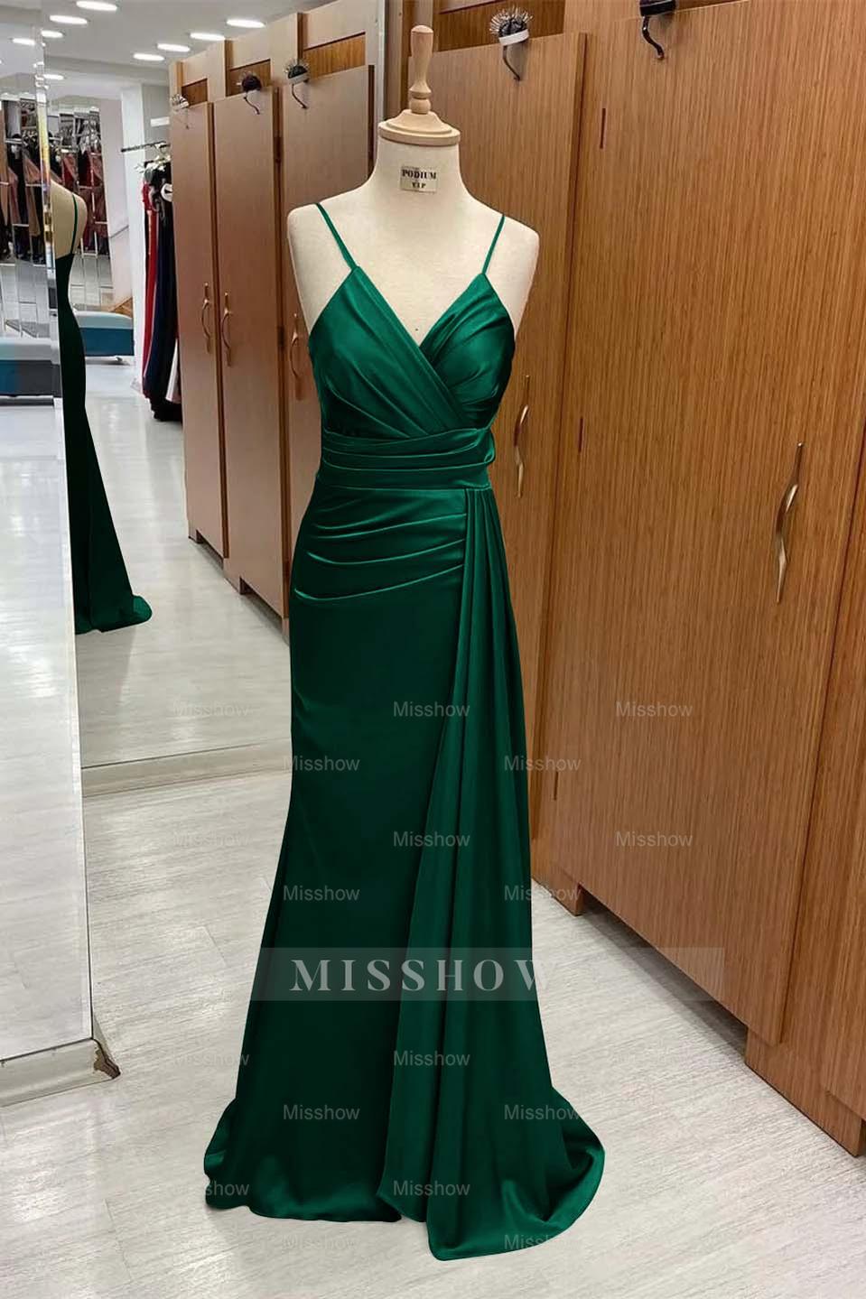 Spaghetti Strap Sleeveless Long Mermaid Formal Dress With Pleated