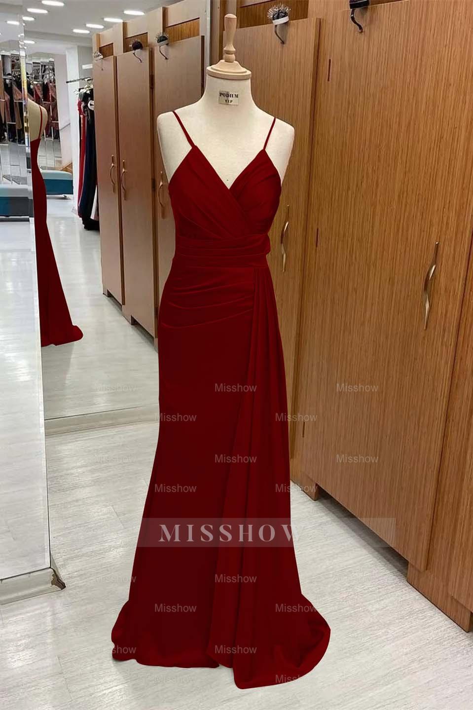 Spaghetti Strap Sleeveless Long Mermaid Formal Dress With Pleated