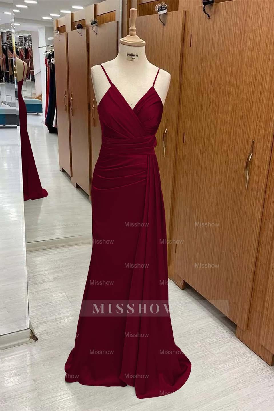 Spaghetti Strap Sleeveless Long Mermaid Formal Dress With Pleated