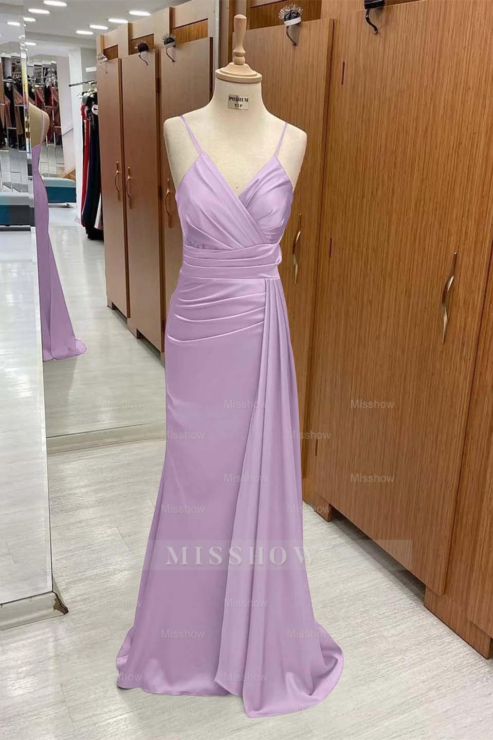 Spaghetti Strap Sleeveless Long Mermaid Formal Dress With Pleated