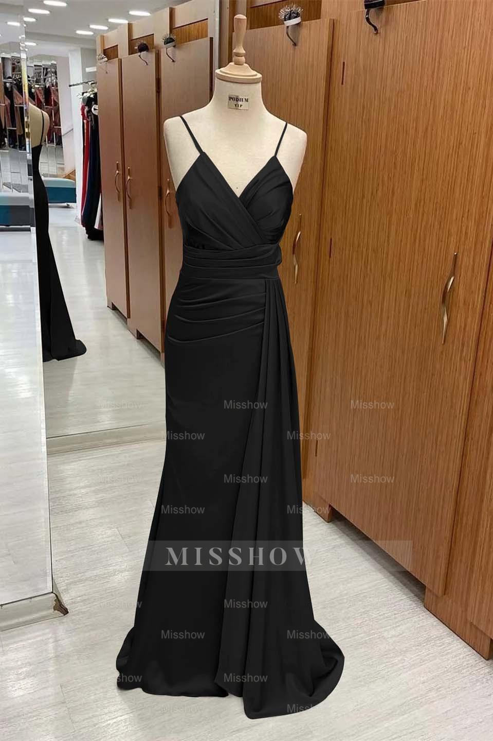 Spaghetti Strap Sleeveless Long Mermaid Formal Dress With Pleated
