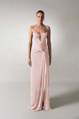 Spaghetti Strap Sleeveless Long Mermaid Formal Dress With Pleated