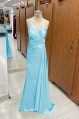 Spaghetti Strap Sleeveless Long Mermaid Formal Dress With Pleated