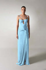 Spaghetti Strap Sleeveless Long Mermaid Formal Dress With Pleated