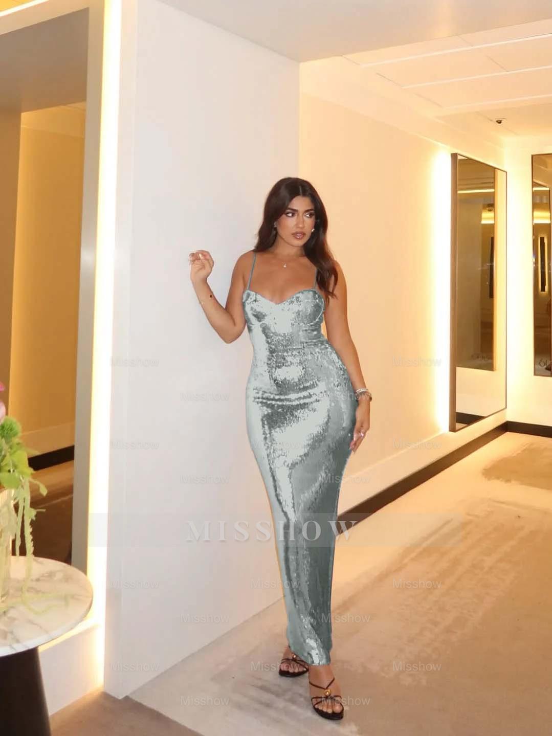 Spaghetti Strap Sleeveless Long Mermaid Formal Dress With Pleated