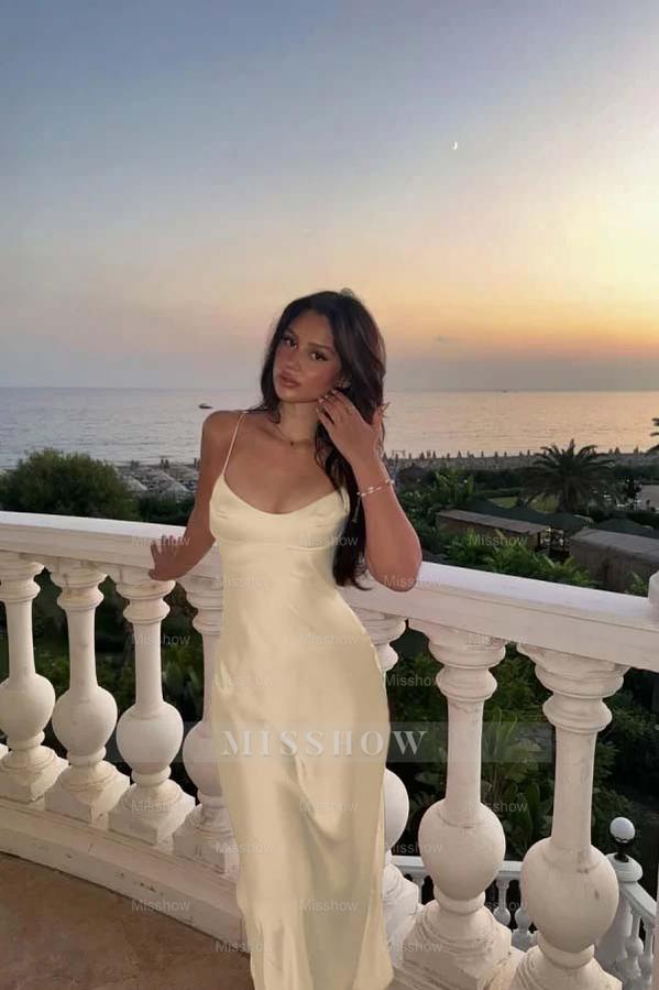 Spaghetti Strap Sleeveless Long Mermaid Formal Dress With Pleated