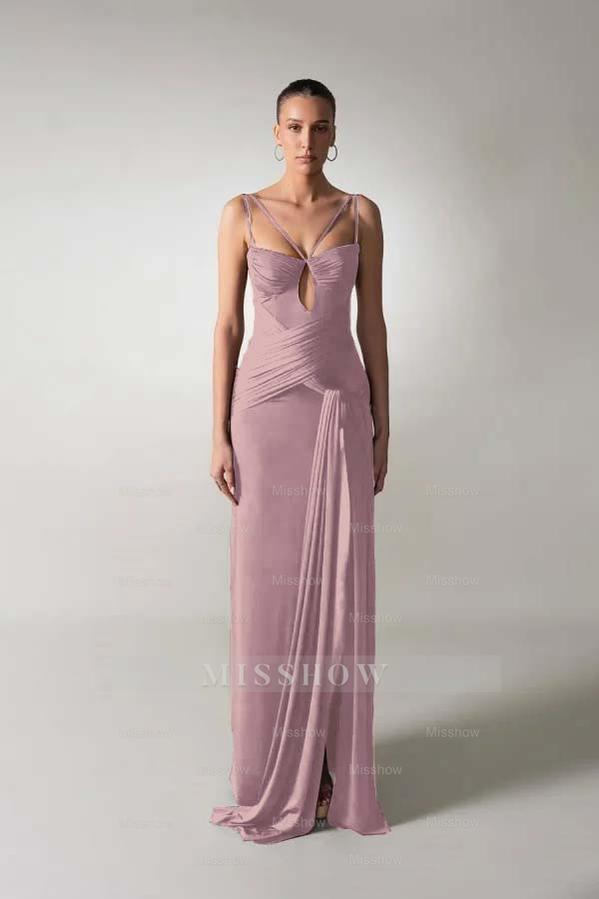 Spaghetti Strap Sleeveless Long Mermaid Formal Dress With Pleated
