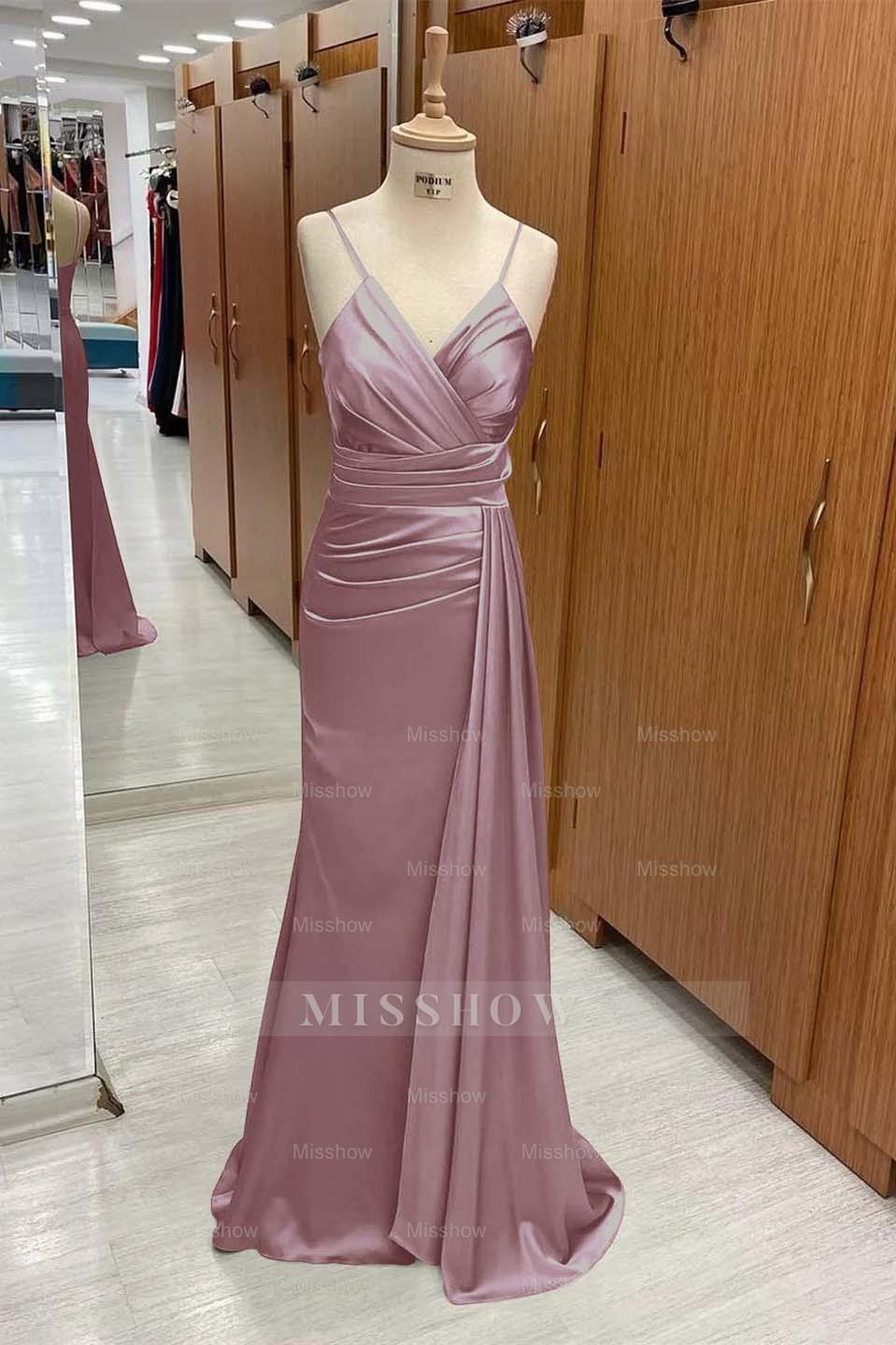 Spaghetti Strap Sleeveless Long Mermaid Formal Dress With Pleated