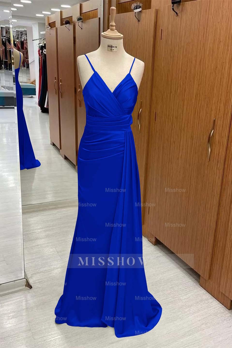 Spaghetti Strap Sleeveless Long Mermaid Formal Dress With Pleated