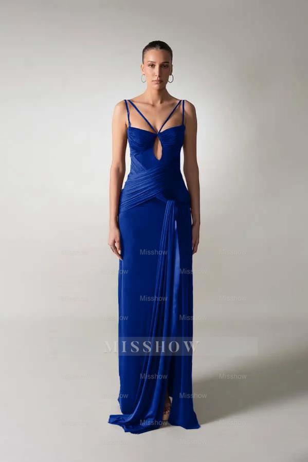 Spaghetti Strap Sleeveless Long Mermaid Formal Dress With Pleated