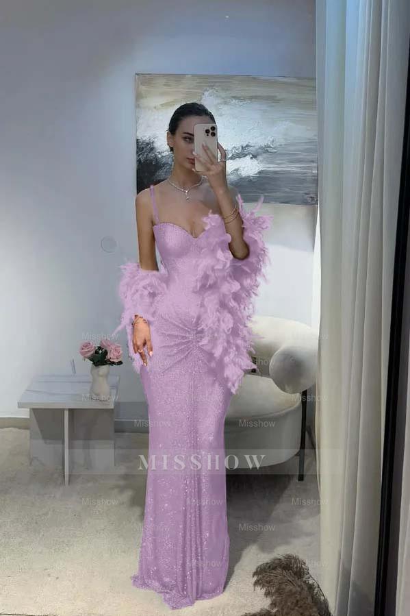 Spaghetti Strap Sleeveless Long Mermaid Formal Dress With Sequins