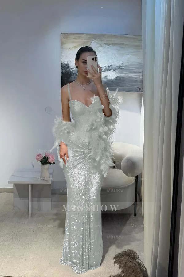 Spaghetti Strap Sleeveless Long Mermaid Formal Dress With Sequins