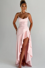 Spaghetti Strap Sleeveless Long Split Formal Dress With Pleated