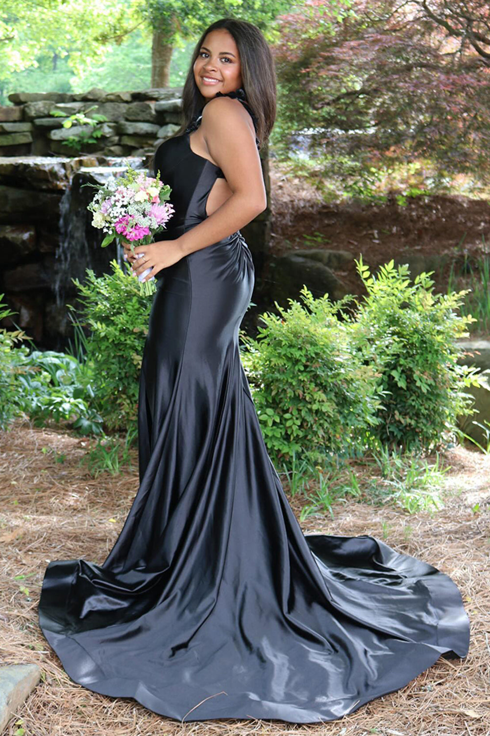 Spaghetti Strap Sleeveless Satin Mermaid Prom Dress Backless Side Slit Floor Length
