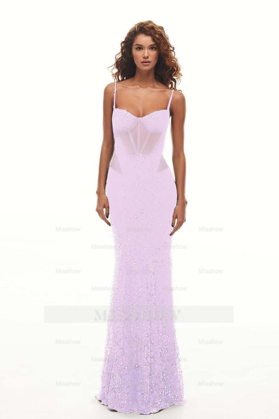 Spaghetti Strap Sweetheart Mermaid Long Formal Dress With Sequins