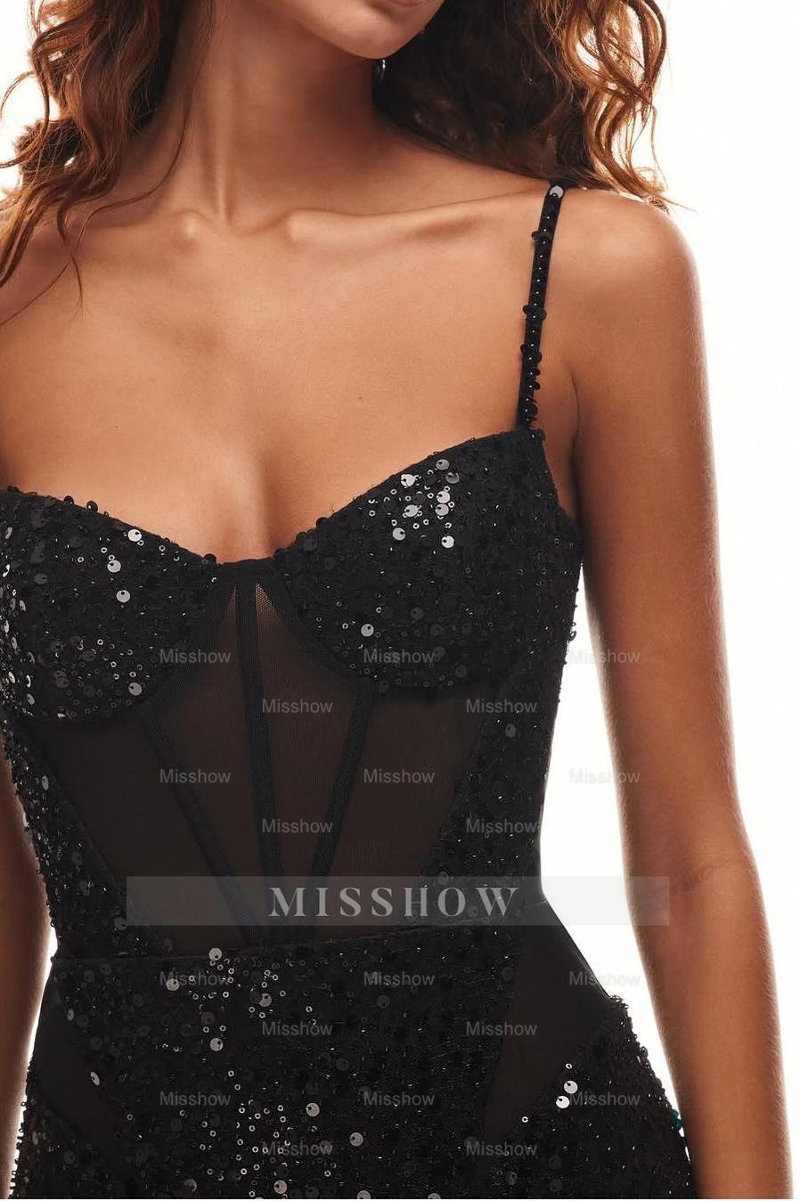 Spaghetti Strap Sweetheart Mermaid Long Formal Dress With Sequins