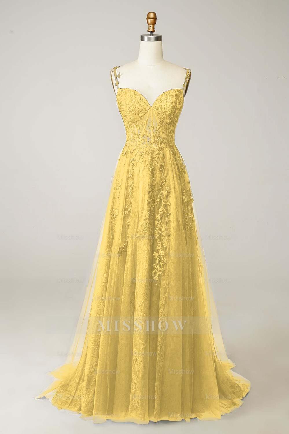 Spaghetti Strap Sweetheart Sleeveless Formal Dress With Appliques