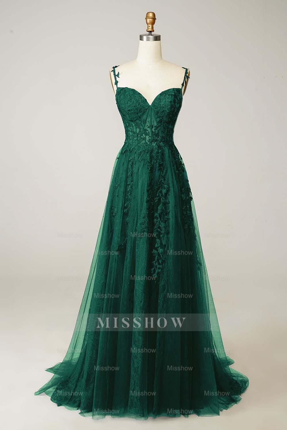 Spaghetti Strap Sweetheart Sleeveless Formal Dress With Appliques