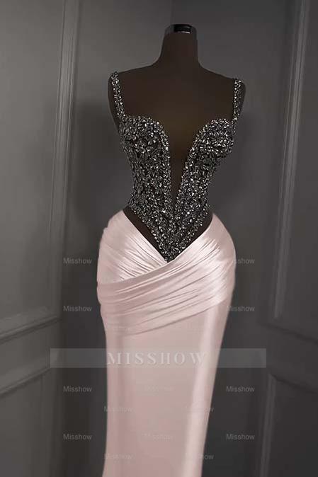 Spaghetti Strap Sweetheart Sleeveless Long Formal Dress With Beading