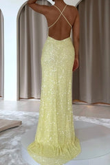 Spaghetti Strap V-Neck All-Over Crystal Sequin Beaded Criss-Cross Open Back Mermaid Evening Dress Sweep Train
