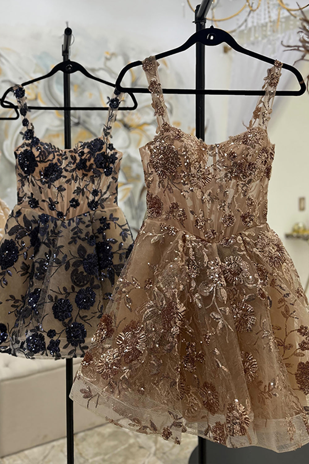 Spaghetti Straps 3D Floral Lace Appliques Illusion Boned Corset Tulle A-Line Short Homecoming Dress