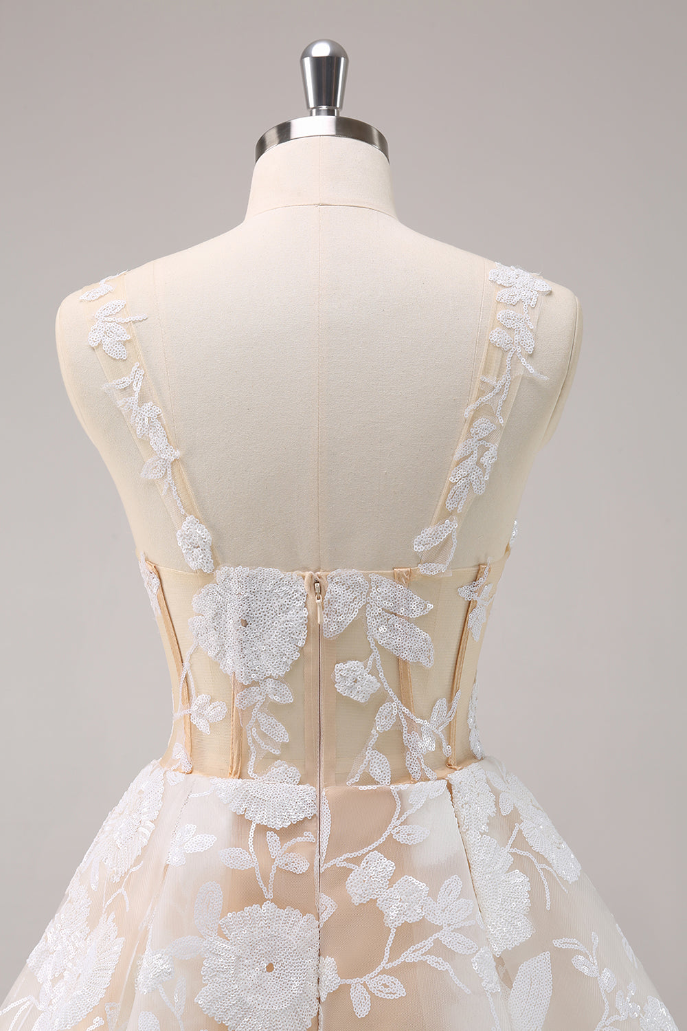 Spaghetti Straps 3D Floral Lace Appliques Illusion Boned Corset Tulle A-Line Short Homecoming Dress