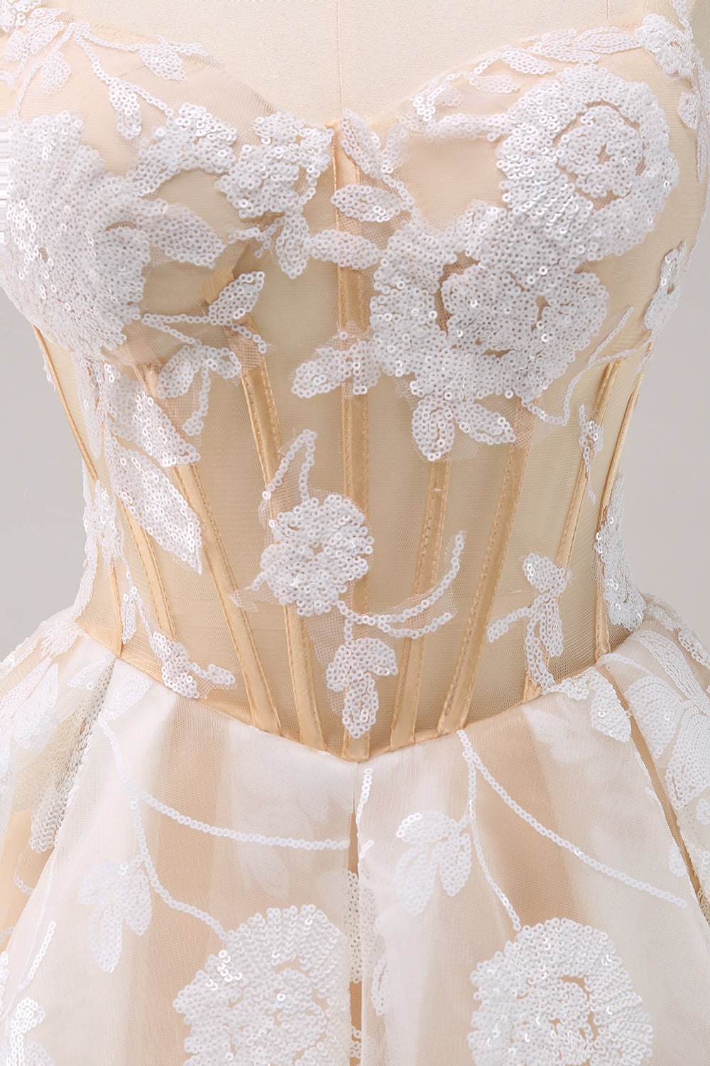 Spaghetti Straps 3D Floral Lace Appliques Illusion Boned Corset Tulle A-Line Short Homecoming Dress