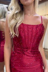 Red scoop rhinestone bodycon homecoming dress