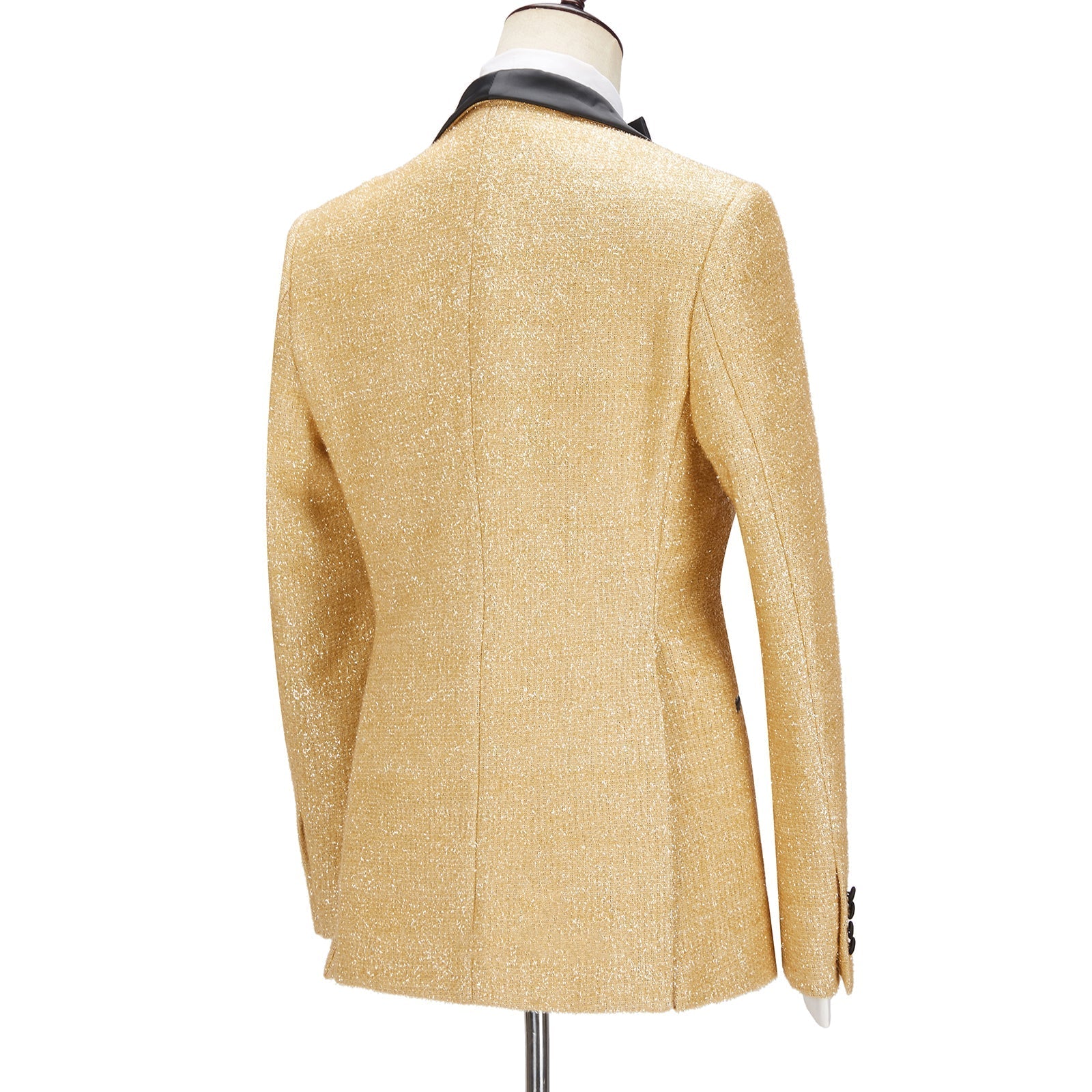 Sparkling Golden Shawl Lapel Three-Piece Men’s Wedding Suit