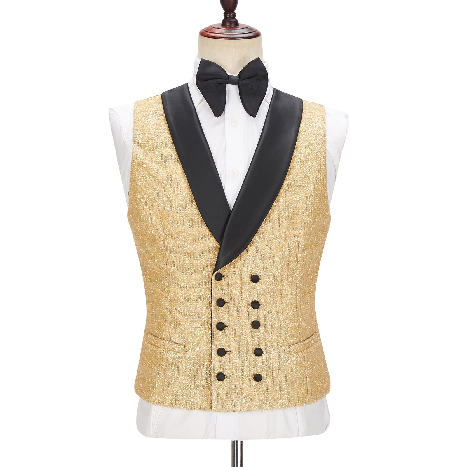 Sparkling Golden Shawl Lapel Three-Piece Men’s Wedding Suit