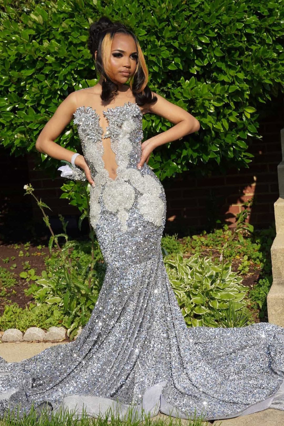 Sparkling Long Sliver Sweetheart Sleeveless Mermaid Prom Dress with Sequins