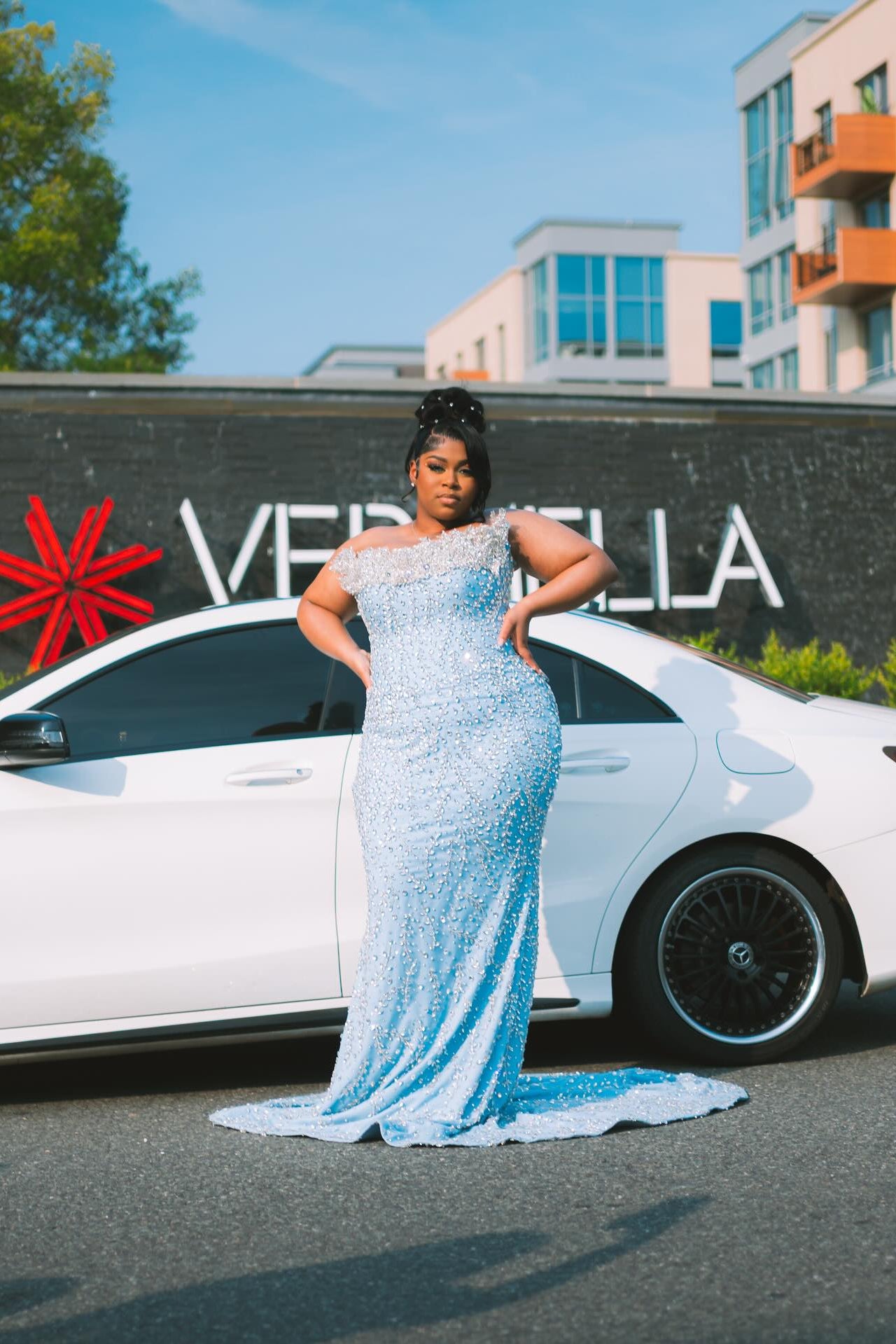 Sparkling Sky Blue Strapless Sleeveless Mermaid Prom Dress with Rhinestones