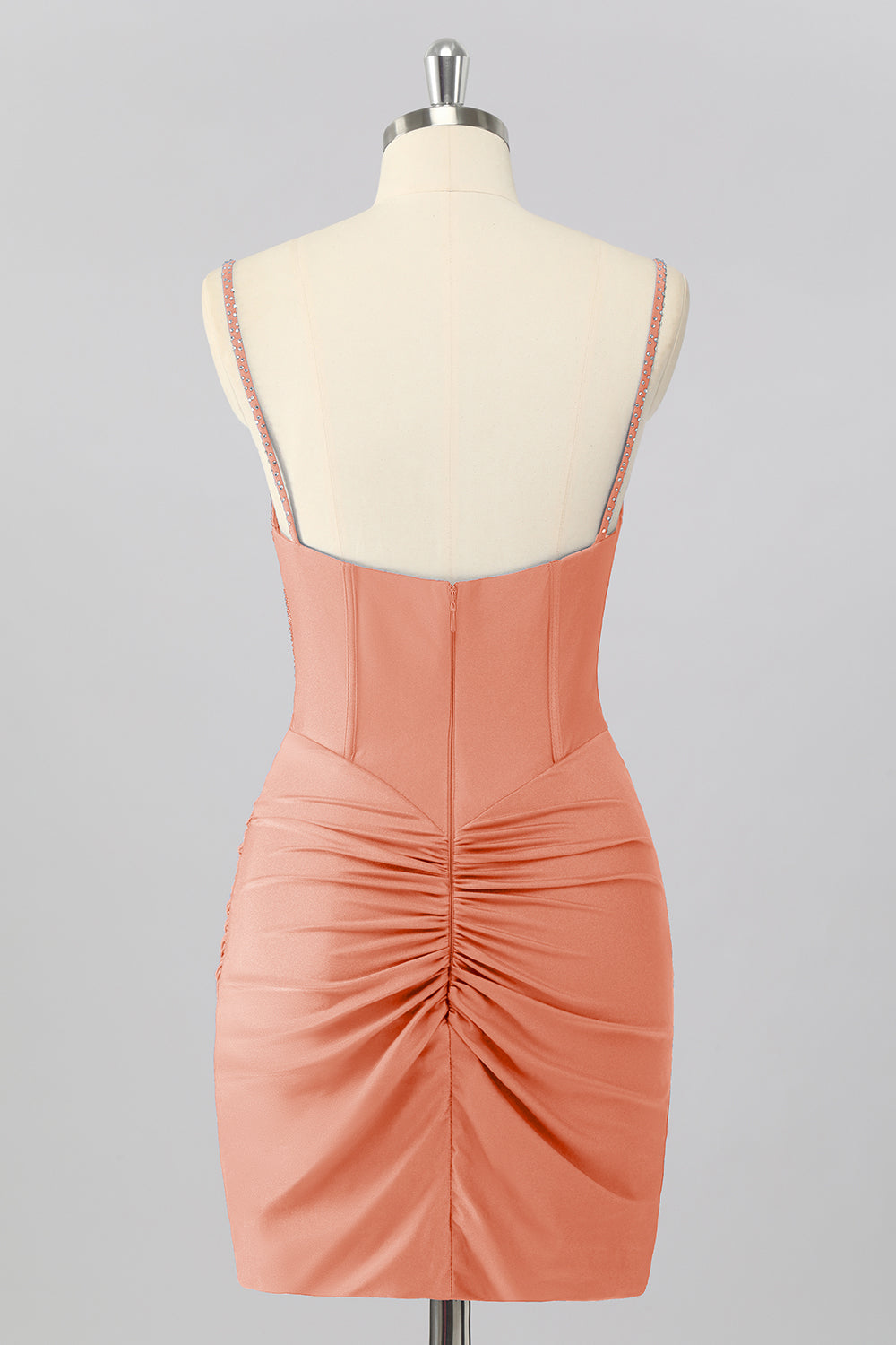 Sparkly Blush Pink Tight Ruched Short Corset Homecoming Dress with Beading