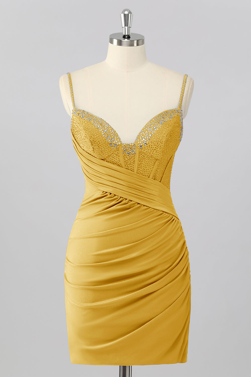 Sparkly Blush Pink Tight Ruched Short Corset Homecoming Dress with Beading