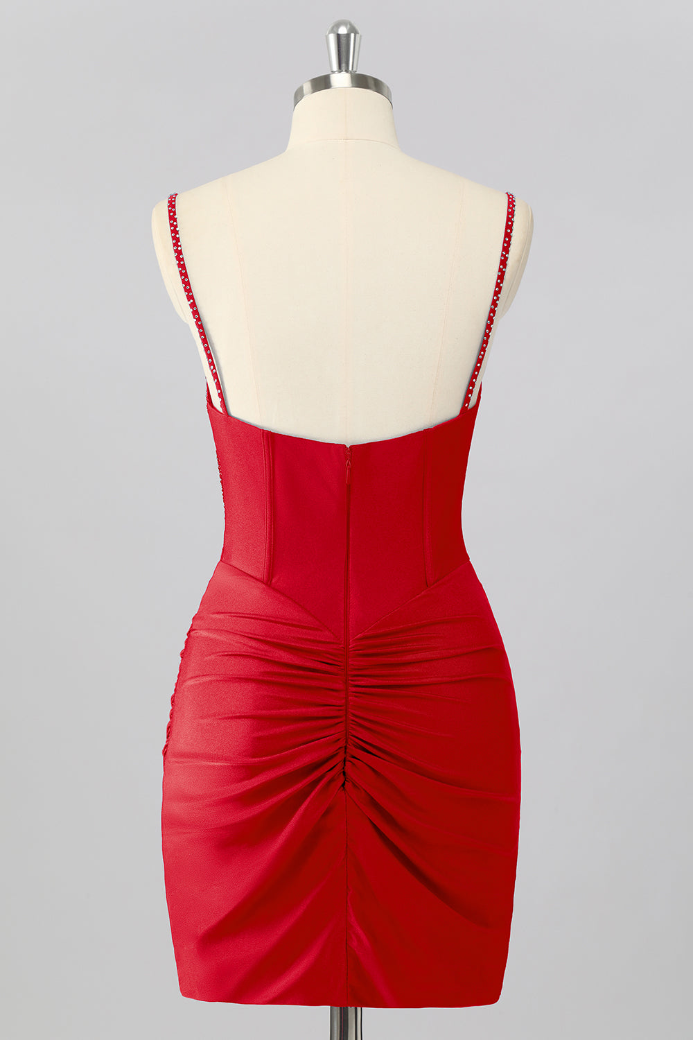 Sparkly Blush Pink Tight Ruched Short Corset Homecoming Dress with Beading