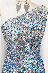 Sparkly Bodycon Spaghetti Straps Blue Sequins Short Homecoming Dress with Tassel